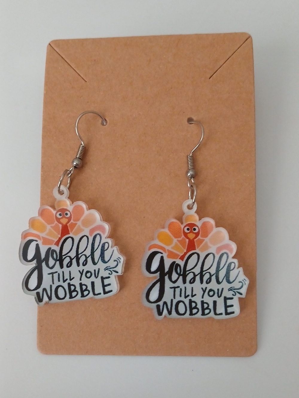 Gobble Till You Wobble Turkey Dangle Earrings - Orange - Picture 2 of 4